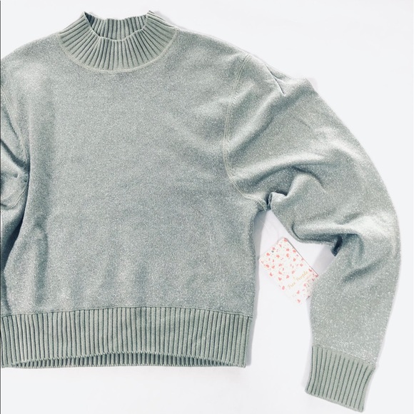 Free People Mock Neck Puffed Sleeves Sweater - Picture 6 of 7